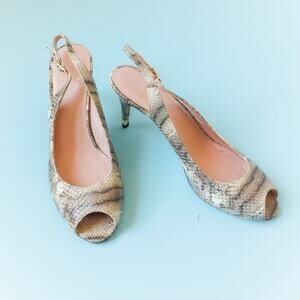 Stuart Weitzman Snake Embossed Leather Peep Toe Slingback Pump Heels Size 11